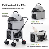 Carrito de Paseo para Mascotas 3 en 1 de Dos Pisos, Desmontable, Plegable, para Múltiples Mascotas, Perros y Gatos, con Ventilación Completa de Malla