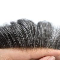 Prothèse capillaire Lace Front en cheveux naturels pour hommes, gris naturel, avec base en PU invisible, système de remplacement capillaire