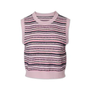 Suéter sin mangas de punto de gran tamaño a rayas con cuello redondo de diseño único para mujer