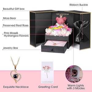 Rosa Eterna en Forma de Oso para el Día de San Valentín y Navidad, Puerta Doble con Caja de Regalo, Rosa Roja Eterna - Product Image 4