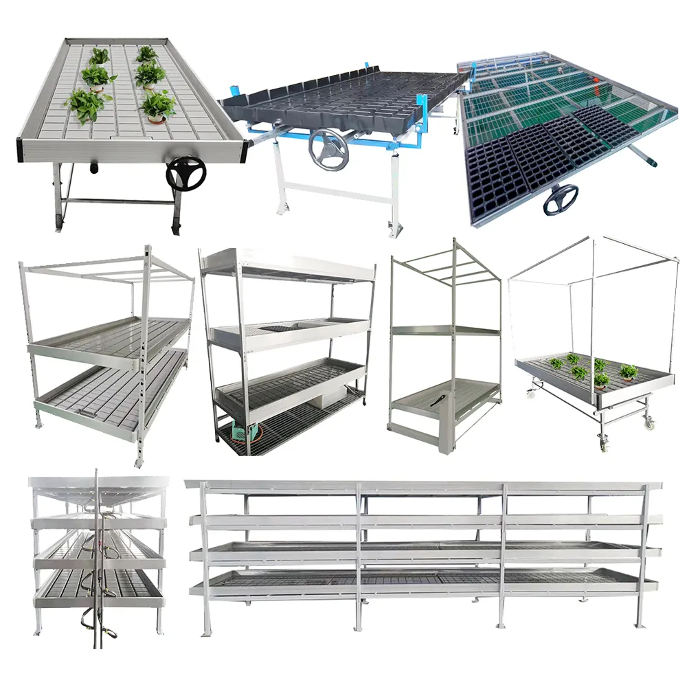 Mobile vertical farming rack two tier 4x8ft grow racks indoor greenhouse grow table