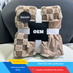 Manta <span class=keywords><strong>de</strong></span> Jacquard Catiónica con Diseño <span class=keywords><strong>de</strong></span> Tablero <span class=keywords><strong>de</strong></span> Ajedrez, Imitación <span class=keywords><strong>de</strong></span> Piel <span class=keywords><strong>de</strong></span> Conejo, Manta Súper Doble Capa, Manta Pequeña para el Hogar - Product Image 2