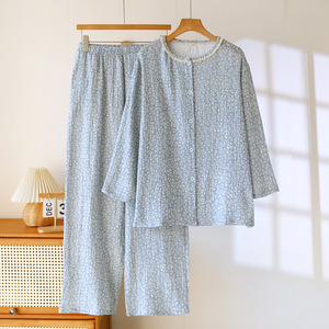Conjunto de Pijama para Mujer 100% Algodón, Manga Larga, Pantalón Largo, Botones, Estampado Floral, Suave y Transpirable, Ropa de Dormir Personalizada al por Mayor - Product Image 4