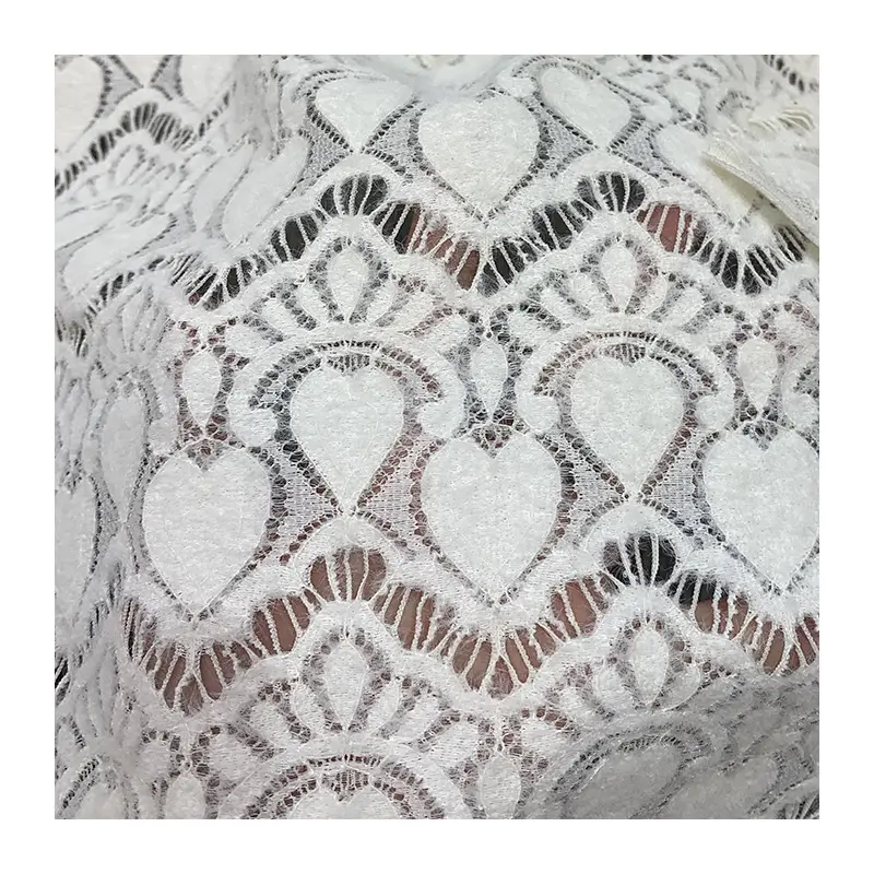 卸売カスタムホワイトハート刺Embroideryブロケード綿100% ボイルウェディングドレスチャイナドレスカーテンレース生地