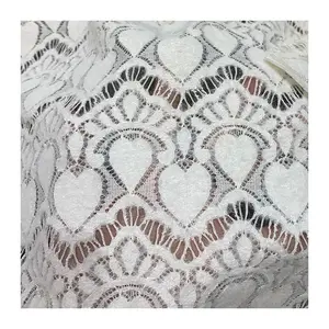 Wholesale Custom White Heart Embroidery Brocade 100% Cotton Voile Wedding Dress Cheongsam Dress Curtain Lace Fabric