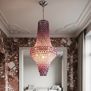 Lámpara <span class=keywords><strong>de</strong></span> Cristal Rosa Púrpura <span class=keywords><strong>de</strong></span> Estilo Europeo, Fabricada a Medida, Lámpara Colgante para Escalera, Candelabro para Sala <span class=keywords><strong>de</strong></span> Estar, Piso Central <span class=keywords><strong>de</strong></span> Edificio - Product Image 3