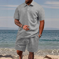 Ensemble polo et short pour homme, tricot à chevrons, manches courtes, tenue décontractée assortie, sport d'été, ensemble de détente 2 pièces
