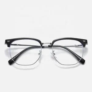 Disesuaikan klasik Hafl bingkai Anti baja cahaya biru kacamata logam menggabungkan TR90 pria bingkai optik kacamata