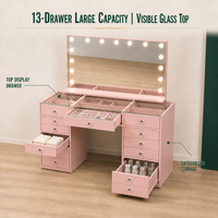 Table de toilette en bois contemporaine avec miroir et éclairage LED, pour chambre à coucher, de luxe, avec rangement, pour usage commercial intérieur, de fabricant