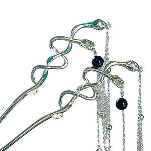 ปิ่นปักผมงูคู่สไตล์โบราณ AA018695ใหม่ปิ่นปักผมแบบเขย่ามีพู่ห้อยสไตล์จีน - Product Image 1