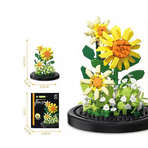 Kit de construction de fleurs en blocs DIY avec dôme anti-poussière, décoration d'espace <span class=keywords><strong>zen</strong></span>, modèle de micro-paysage créatif, ornement pour la maison ou le bureau - Product Image 3