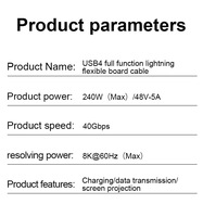 Kabel Data USB4 Tipe-C Ke Tipe-C USB C Fungsi Lengkap Thunderbolt 4 Kabel USB4 Pendek Pipih PD 240W Pengisian Cepat Transmisi 40G