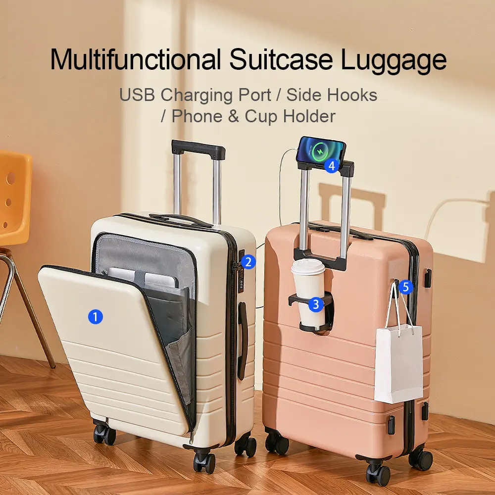 Set tas koper, tas pembawa koper perjalanan, maletas de viaje bagasi multifungsi dengan pemegang cangkir, tas troli