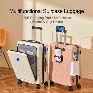 Carry On Bag Travel Suitcase Set Maletas De Viaje Multifunctional Luggage With Cup Holder Trolley Case