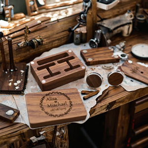 Gemelos redondos de madera de nogal rústico con logotipo gratis, juego de Clips de corbata para hombres, caja organizadora de madera grabada, regalo del Día del Padre - Product Image 2