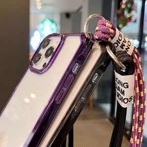 Funda transparente de lujo con cordón cruzado para <span class=keywords><strong>iPhone</strong></span> 15 14 Pro Max 13 <span class=keywords><strong>12</strong></span> 11 <span class=keywords><strong>MiNi</strong></span> X <span class=keywords><strong>S</strong></span> XR 8 7 Plus Armor Funda con correa a prueba de golpes - Product Image 5