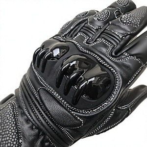 Guantes de Motocicleta de Cuero Negro con Protección Completa para los Dedos, Palma Antideslizante y Correa de Muñeca Ajustable para Carreras de Motos - Product Image 3