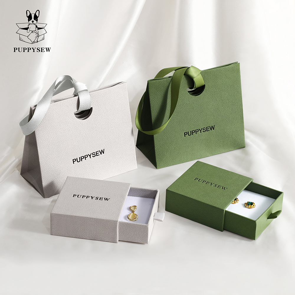 PUPPYSEW Jewelry Box and Personalized Cardboard Jewelry Wrap Drawer Necklace Box Carry-on Gift Bag Set with logo Customization