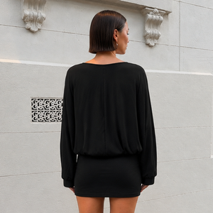 European sexy V neck <b>lantern</b> sleeve metal grommet hip hugging dress spicy party fashion personality design <b>mini</b> dress - Product Image 5