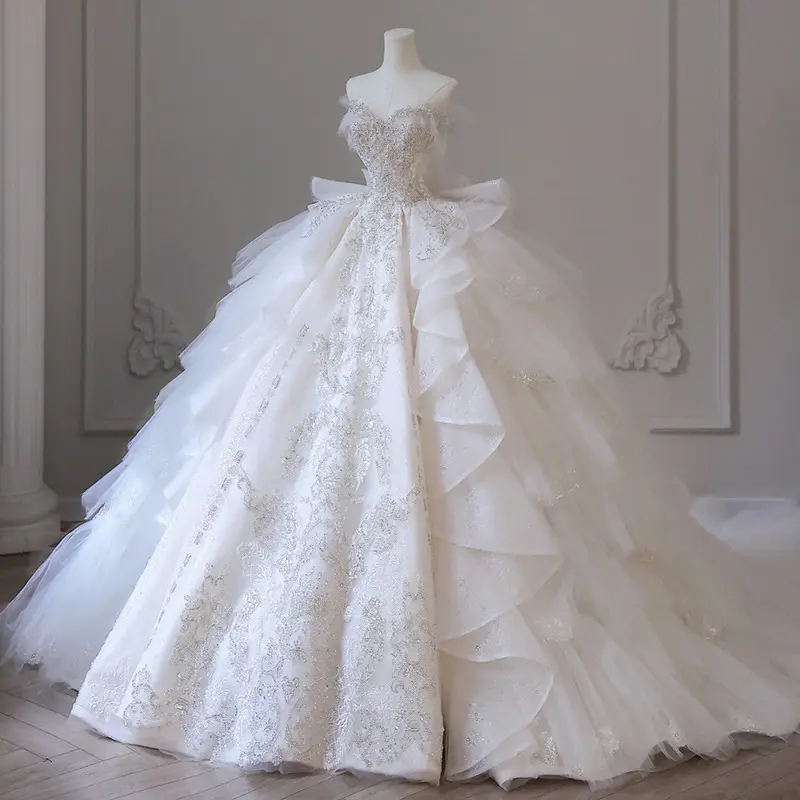 Modern Luxury Evening Elegant Ball Gown Princess Dress for Women 1 Piece Wedding Dress Vestidos 2023 A-line New De Novia Lace up