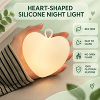Mini veilleuse LED en forme de cœur, à contrôle tactile, avec variateur de couleur, 35H d'autonomie, mignonne, décorative, en silicone platine, sans BPA, pour enfants