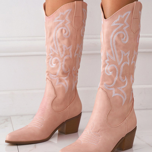 Nouvelles Bottes de Cowboy Western à Talon Épais 2024, Bottes de Chevalier Brodé Style Rétro Mi-Mollet Grande Taille pour l'Équitation - Product Image 3
