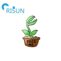 Broche en émail personnalisée en forme de plante carnivore de dessin animé, cadeau de botanique, feuille, dents, broche personnalisée, mange-moi, piège à mouches Venus, badge