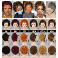 Perruques Bouclées Crépues Afro en Gros, Cheveux Humains Brésiliens, Perruque Frontale en Dentelle 13x4, Perruques Pixie pour Femmes Noires