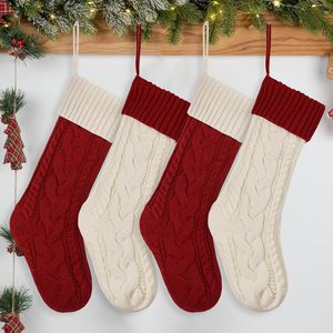 ถุงน่องคริสต์มาสสีแดงสายถักขนาดใหญ่18นิ้วสำหรับตกแต่งงานปาร์ตี้คริสต์มาส - Product Image 1