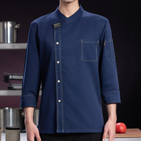 Veste de chef professionnelle, col montant, double poches, surpiqûres contrastées, tissu respirant pour le personnel de cuisine, de restaurant et de boulangerie