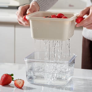 Panier de drainage rectangulaire à double couche Moritaka Faction avec poignée et couvercle à clipser, récipient de stockage alimentaire polyvalent - Product Image 4