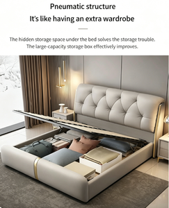 Lit double en cuir véritable de luxe léger avec tête de lit rembourrée, système de levage hydraulique à gaz et rangement, <span class=keywords><strong>pour</strong></span> chambre principale ou chambre de mariage - Product Image 5