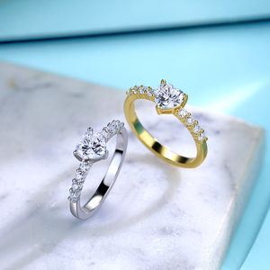 <span class=keywords><strong>Bague</strong></span> de fiançailles en argent sterling S925 avec moissanite en forme de cœur, 2,0 CTW, bande pavée demi-éternité pour femmes - Product Image 4