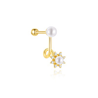 Piercings pour femmes en argent sterling 925 plaqué or 18 carats, motif floral avec dos rond