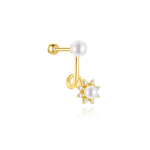 Pendientes de Plata de Ley 925 con Baño de Oro de 18K para Mujer, Diseño Floral con Bola Redonda en la Parte Posterior - Product Image 5