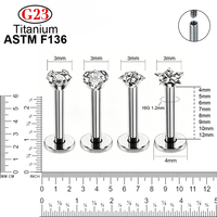 Classique ASTM F136 Titane Piercing Labret, Anneau de Lèvre, Clou d'Oreille CZ 16G, Bijou de Piercing Corporel pour Oreille, Tragus, Cartilage, Hélix