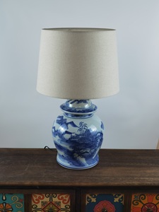 Giá mục tiêu màu xanh và trắng mô hình cổ điển nhỏ Đèn Gốm làng sáng lên - Product Image 3