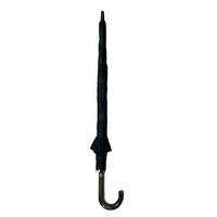 Parapluie Droit Automatique Personnalisé en Gros, 30 Pouces, 8 Baleines, Cadre en Fibre de Verre, Coupe-Vent, Noir, Tissu Pongee 190T, Poignée en Cuir
