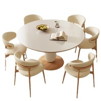 Ensemble de table à manger ronde de style nordique au design doux et sucré, stabilité renforcée, plateau en pierre frittée, support en bois massif, pour 6 personnes