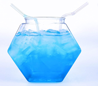 Gobelet hexagonal transparent en PET de 850 ml, multi-tailles, avec logo personnalisé, forme de réservoir de poissons pour smoothies et milkshakes