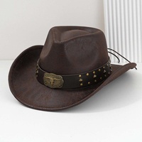 Chapeau de cowboy en feutre marron avec ceinture cloutée, style Longhorn, pour fêtes western et rodeo, pour adultes, vente en gros
