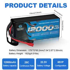 Batería de Iones de Litio Semi Sólida AMX 6S 22.2V 12000mAh 12AH 25C XT90 para Dron UAV M06S-12A0AMX002 - Product Image 2