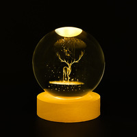 Système solaire Planetary Laser 3D intérieur sculpté veilleuse boule de cristal avec veilleuse LED à base de bois