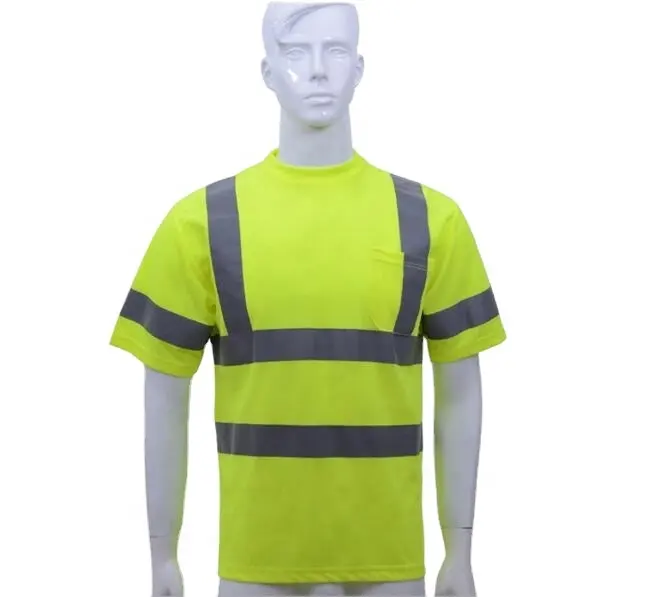 reflective stripes safety t shirt Hi Vis Crew Neck Short Sleeve Safety Tee Shirt with Chest Pocket