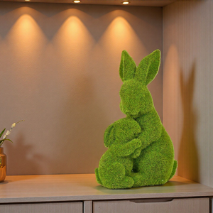 Estatua de Conejo Madre e Hijo con Acabado de Musgo, Escultura de Resina de Conejo de Pascua, Decoración de Jardín para Exteriores, Regalo de Pascua, Adorno Animal - Product Image 3