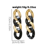 Boucles d'oreilles pendantes personnalisées en acrylique marbré noir, style géométrique vintage doré, tendance et fantaisie, avec maillons de chaîne cubaine
