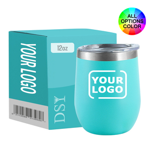 Custom logo 12 oz Powder Coated Wine Tumbler 12oz Coffee Mug Stainless Steel Cups with Sliding Lid