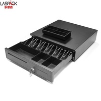 LASPACK Tiroir-caisse 12V 16 pouces avec 4 compartiments billets et 5 compartiments pièces, plateau amovible, clés et câble pour supermarché