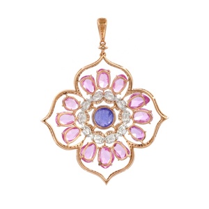 18K Solide Or Rose Naturel Rose Saphir Tanzanite Diamant Gemme Pendentif Fine Jewelry Fleur Pendentif pour Fête Anniversaire - Product Image 4