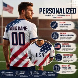 Camiseta de fútbol de EE. UU. personalizada con cuello en V, unisex, transpirable, sublimada, para hombres, mujeres y niños - Product Image 4